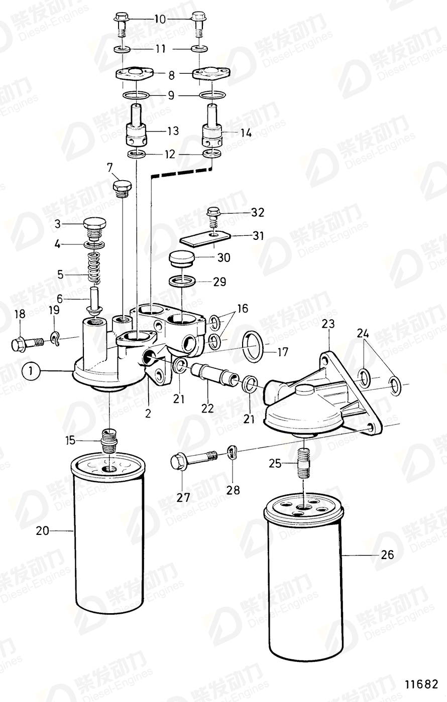 VOLVO Oil filter housing 864611 Drawing VOLVO Oil filter housing 864611 Drawing